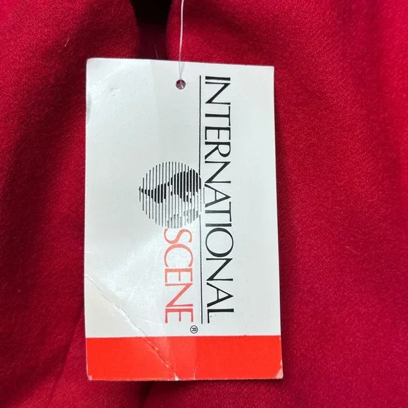 Vintage International Scene Blazer Womens 7/8 Red Wool Blend Coat Leather Trim - Picture 5 of 10